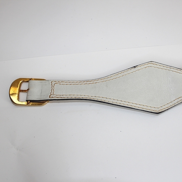 RARE Vintage Salvatore Ferragamo White Western Leather Tip Gold accent Belt SZ S main image 14